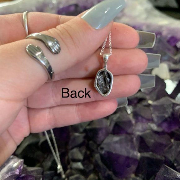 Rough Meteorite Sterling Silver Pendant & Adjustable Chain, Unique Jewelry - Picture 3 of 8